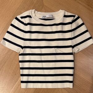 Zara Striped Navy and White Top